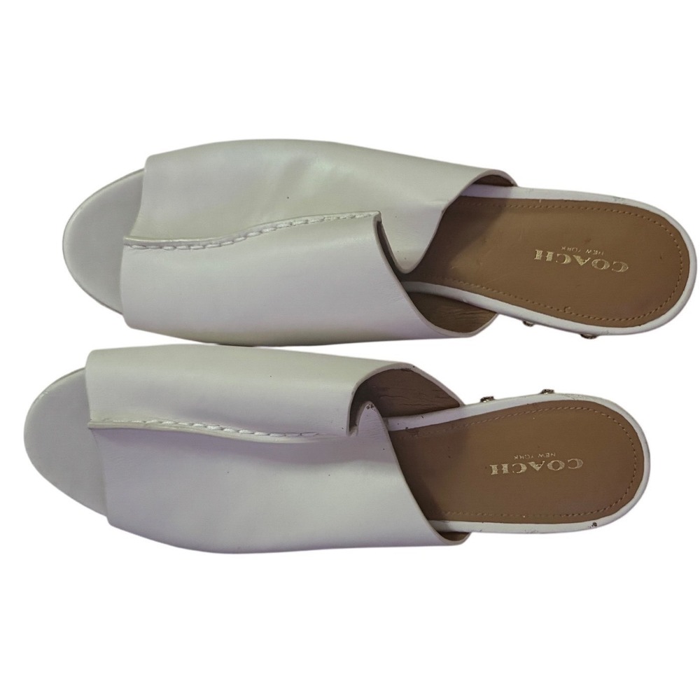 Coach Mule Wedge Heel Leather Ivory Open‎ Toe Studded Shoes Size 11